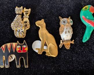 Brooch's Cat, Owl, Parrot, Brooch