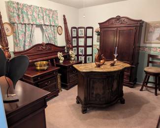 Dark Cherry Wood Bedroom Furniture, Buffer Side Server, Bar Stool