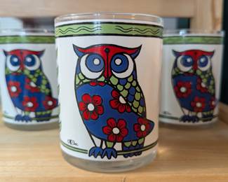 Vintage Cera Owl glasses set