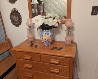Brandt Ranch Oak Chest of Drawers, Mirror, Twin Bed
