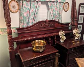 King 4 Poster Bed, Night Stands, Brass, Artwork