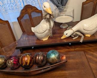 Decorative Balls, Ducks, Covered Cake Stand