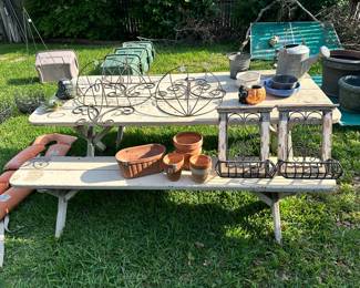 Picnic Table with benches, Pots, etc.