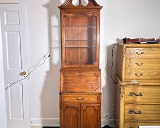 Secretary Display Cabinet | With glass display case top with side door over a fall front secretary desk over a single drawer with fitted interior and double cabinet doors. - h. 77 x w. 24 x d. 18 in


