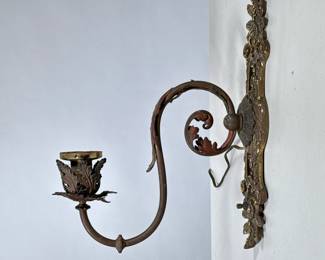 Antique Brass Wall Sconce | h. 16 x w. 4.5 x d. 13 in
