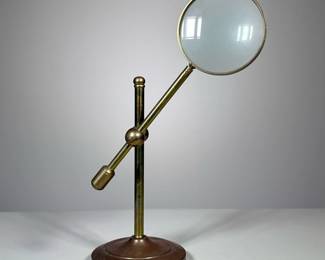 Brass Magnifying Glass | Magnifying glass on brass stand. Adjustable. - h. 10 x w. 12 in
