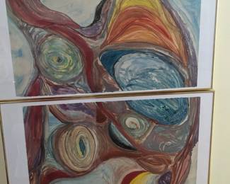 TWO PANEL MONOTYPE ORIGINAL PAINTING by J. HARPER (UNSIGNED)