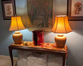 SOFA TABLE AND GINGER JAR LAMPS