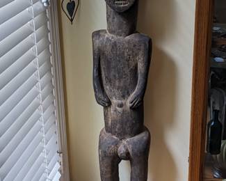 ANTIQUE 4 ft. TALL CARVED WOOD AFRICAN MALE FERTILITY STATUE purchased from NEW ORLEANS GALLERY 50 YEARS AGO.