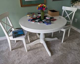 WHITE PEDESTAL TABLE & 2 CHAIRS FROM IKEA