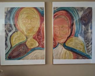 2 PANEL MONOTYPE ORIGINAL PAINTINGS  SIGNED J. HARPER