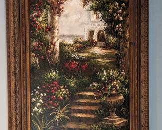 SIGNED OIL ON CANVAS PAINTING OF MEDITERRANEAN VILLA