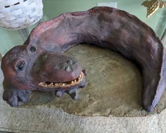 HANDMADE CLAY GATOR SCULPTURE