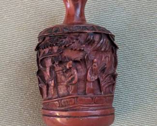 ANTIQUE CARVED CINNABAR  OPIUM BOTTLE