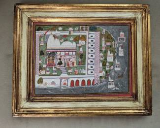 ANTIQUE INDIA PICHWAI PAINTING DEPICTING A CELEBRATION OF LORD KRISHNA