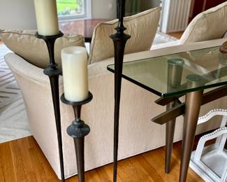 Hammered metal pillar candle holders (set of 3)