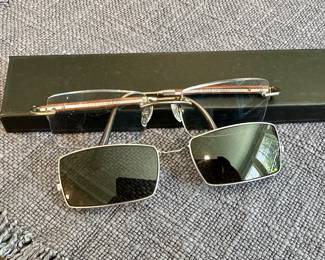 Gold Wood eyeglass frames with sunglass clips