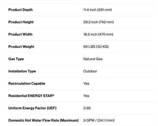Rinnai Gas Tankless Hot Water Heater- Brand New in Box 