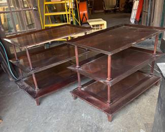 Pair of Vintage Three Tier Mahogany Library Tablex