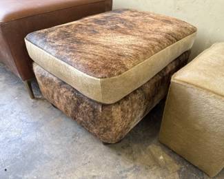 Distressed Leather Ottoman