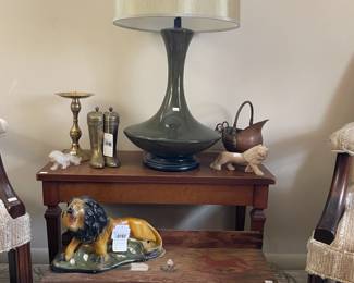 Vintage Ceramic Lion Figurine, Brass Boot Bookends