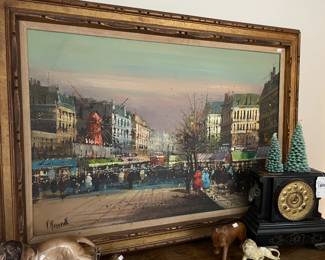 Vintage Asonia Table Clock, Framed Painting