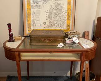 Florentine Wooden Jewelry Box, Vintage Naughty Nodder Ashtray, Antique Showcase Table, Green Jewelry Casket