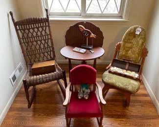 Queen Ann Style Rocking Chair, Wicker Rocking Chair, Greek Hand painted Terracotta Tile