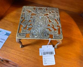 Vintage Tiered Nightstand, Brass Royal Coat of Arms Stand