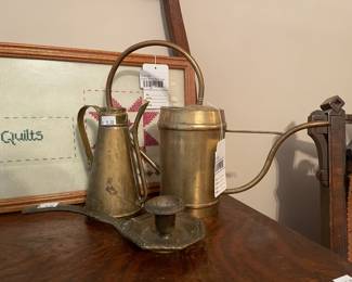 Brass Watering Can, Cross Stitch Quilt Sign