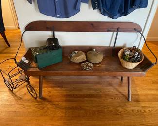 Primitive Antique Style Bench, Bike Wine Rack