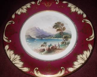 1870 stack of hand painted and signed desert plates