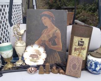 Various vintage decorative items delft occupied Japan books etc