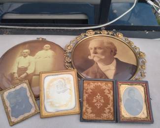 Victorian photograph wall hangings tin types and duegurotypes