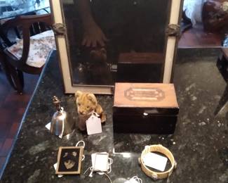 Antique frame and showcase items