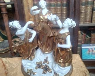 Gilded number capodimonte statue of 3 graces