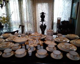 Huge gilded white Bavarian china dinnerware service