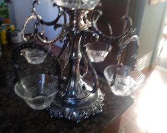 Large vicrorian swivel crystal silverplate epergne centerpiece