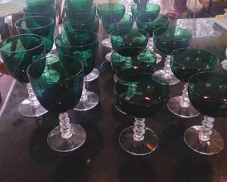 Green glassware set tiffin