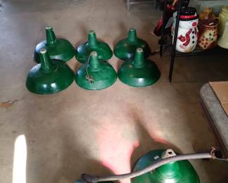 Vintage green industrial work lamps