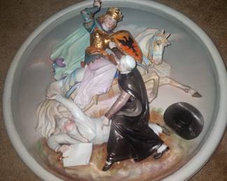 Antique high relief alogorical bisque wall plaque