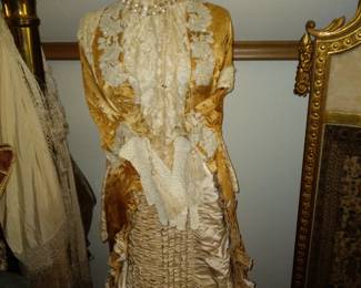 Antique victorian wedding dress w form boots gloves and carved shell csmeo