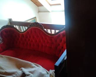 Red victorian carved rosewood sofa