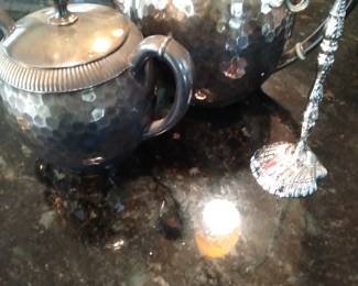 Silver plate tea set and silver watch holder