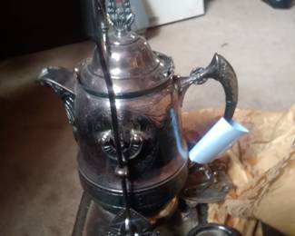 Victorian silverplate tilting water kettle