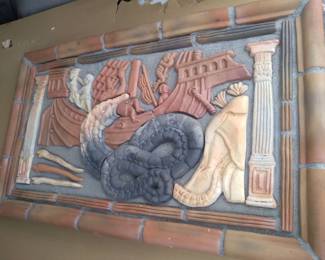 Beautiful hand made terracotta and concrete tile wall hanging very heavy w impressed seal on back Moravian mercer