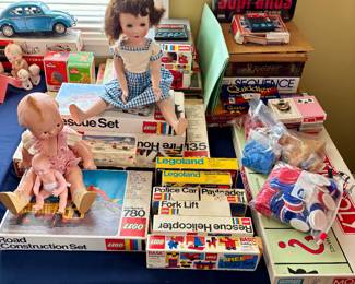 Vintage legos, dolls and games