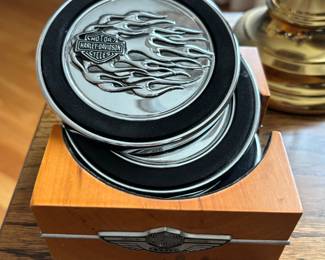 Harley Davidson coasters and case