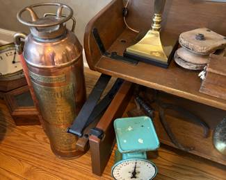 Vintage scale, fire extinguisher