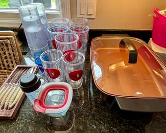 Electric fry pan and glassware